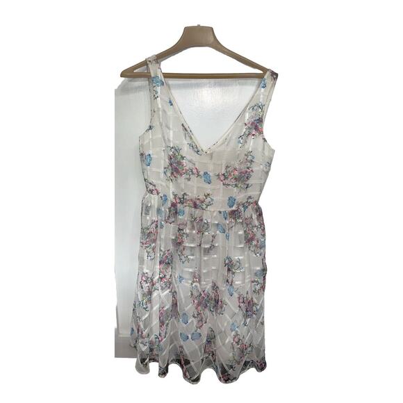 Anthropologie Maeve White Floral Party Peony Dress Wedding Aline Barbie 8 202 - Picture 2 of 9